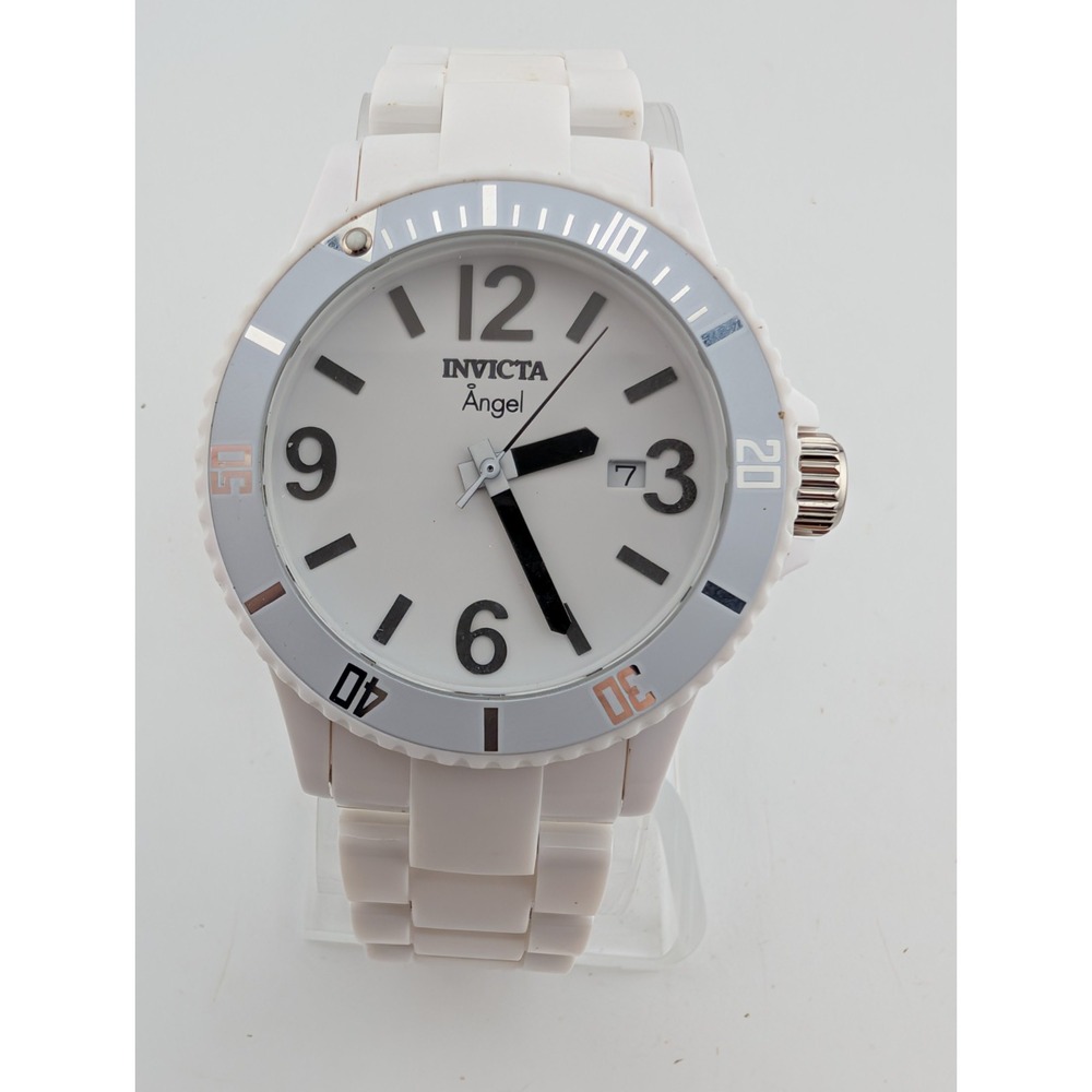 Invicta Angel 1207 Women's Watch White Plastic Case & Link Band- New Battery